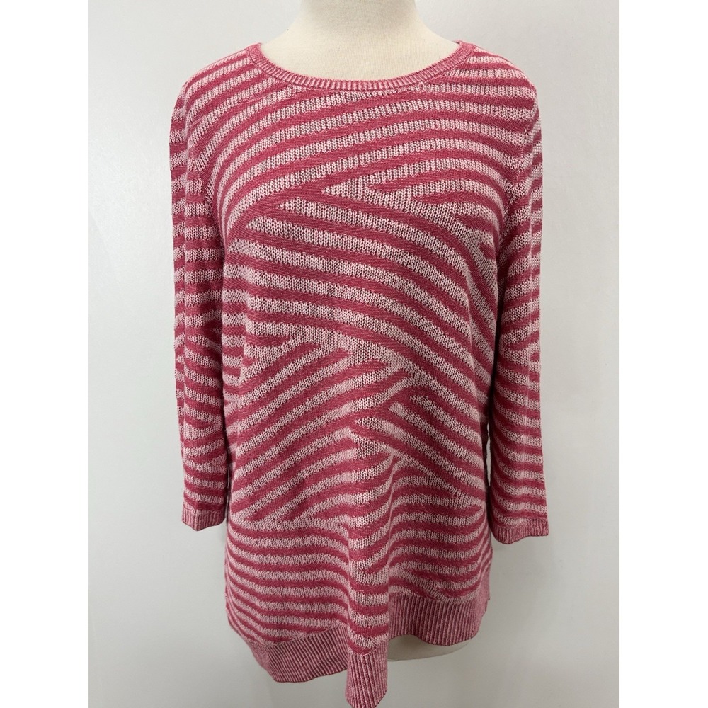 Chicos Mingle Splice Tunic Sweater Sz 2 Large Women's Pink Asymmetrical Hem